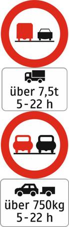 Überholverbote Lkw >7,5 t sowie Pkw mit Anhängerüber 750kg
